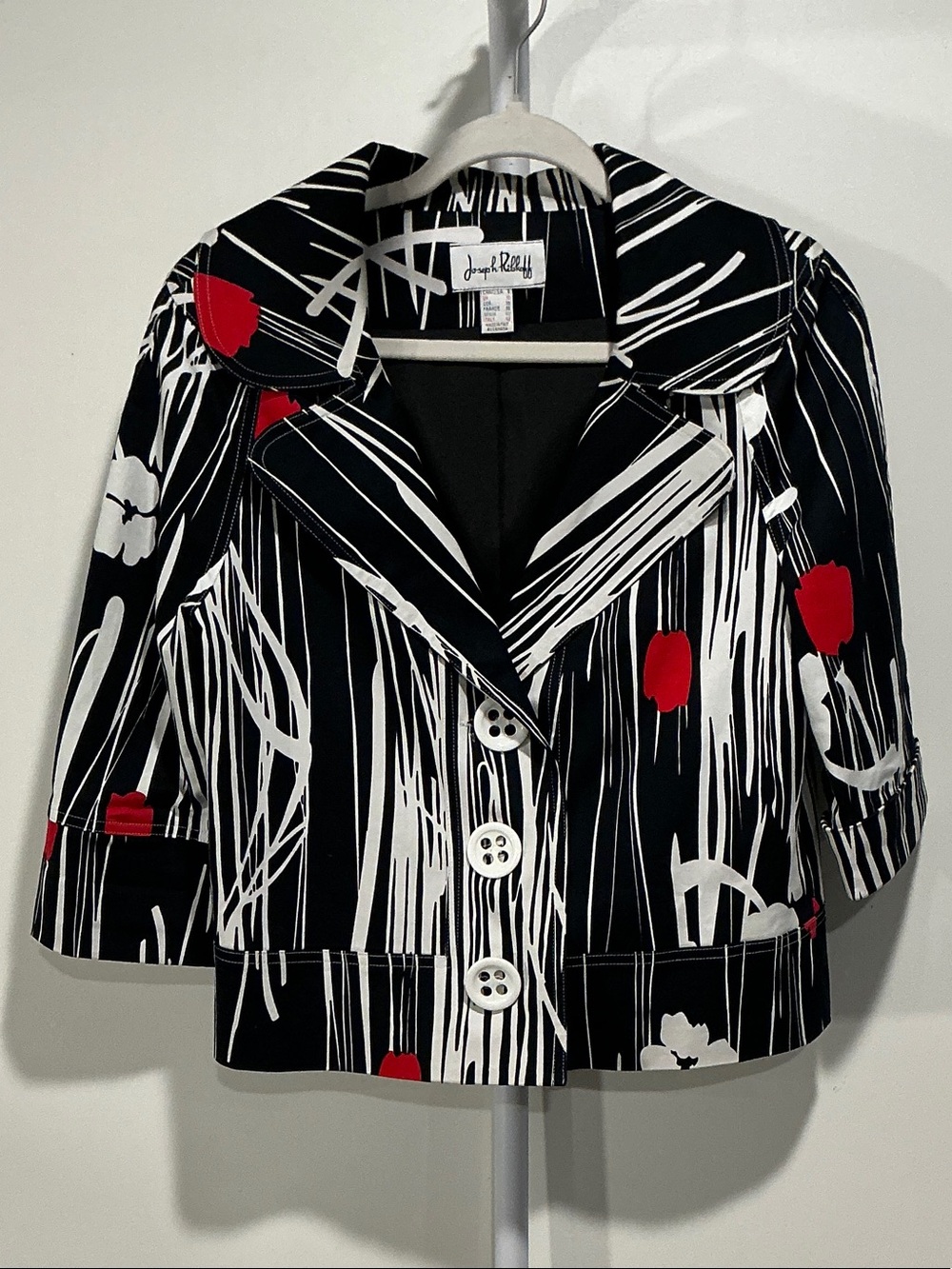 Joseph Ribkoff Black White & Red Cropped Blazer
